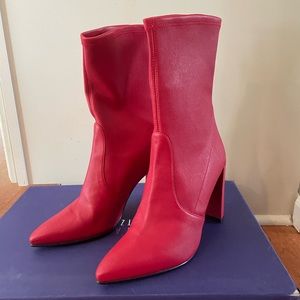 Stuart Weitzman Clinger Booties in Red Leather.